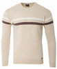 Sweter męski z okrągłym dekoltem beżowy wzór pasy wełniany klasyczny - Devanti