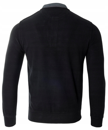 Bluza męska czarna gładka z kołnierzykiem polo na guziki ze ściągaczami bawełniana - Reymo