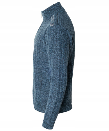 Sweter męski rozpinany ocieplany polarem jesienny niebieski ze wzorem 