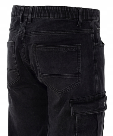 Męskie bojówki ocieplane polarem czarne robocze na gumce - Gemello