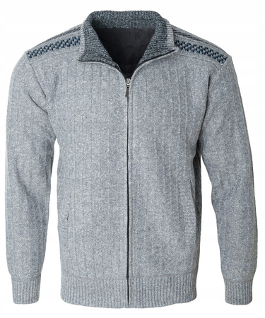 Sweter męski rozpinany ocieplany polarem jesienny jasno-szary ze wzorem 