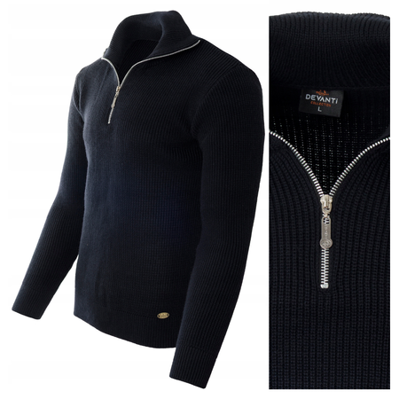 Sweter męski półgolf krótkie zapięcie na zamek granatowy klasyczny - Devanti