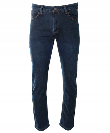 Męskie spodnie jeansy klasyczne granatowe ocieplane polarem bawełna proste - King BSS