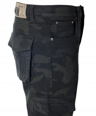 Męskie bojówki ocieplane polarem moro czarne khaki - St. Leon