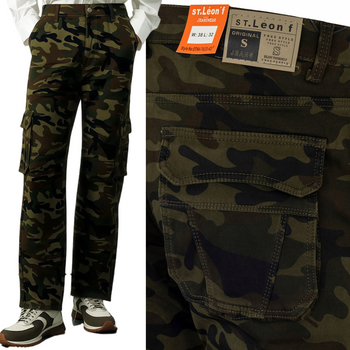 Męskie bojówki ocieplane polarem moro zielone khaki - St. Leon