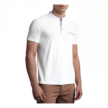 Koszulka męska polo biała kołnierz stójka z kieszenią - POLMSWISS