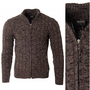Sweter męski półgolf rozpinany jesienny brązowy ze wzorem wełniany ciepły - Devanti
