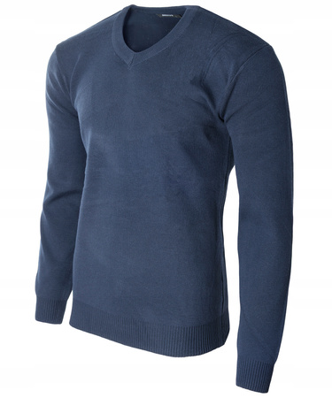 Sweter męski z dekoltem w serek V-dekolt granatowy - MUST