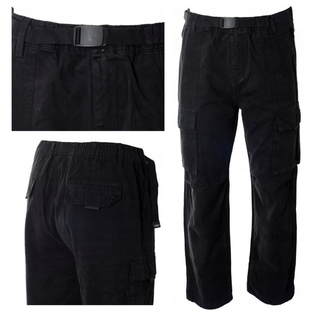 Spodnie męskie bojówki czarne 100% bawełniane z paskiem - ITENO