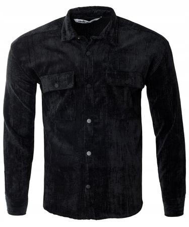 Koszula męska casual sztruksowa czarna ciepła - Redline