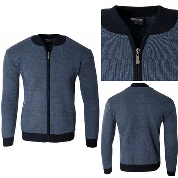 Bluza męska granatowa rozpinana na zamek wełniana dwie kieszenie na zamek - Devanti