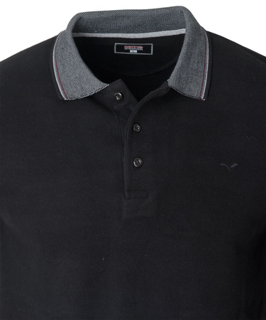 Bluza męska czarna gładka z kołnierzykiem polo na guziki ze ściągaczami bawełniana - Reymo