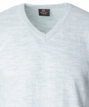 Sweter męski jasno-szary dekolt w serek V wzór kratka wełniany turecka Devanti