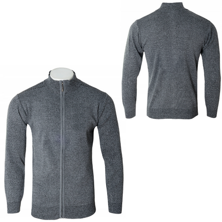 Sweter męski rozpinany jesienny jasno-szary gładki - Must