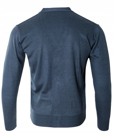 Sweter męski kardigan zapinany na guziki jesienny V-dekolt ciemno-niebieski gładki wełniany - Devir Orme