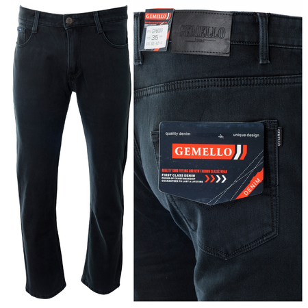 Męskie spodnie jeansy klasyczne grafitowe ocieplane polarem bawełna proste - Gemello