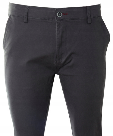 Spodnie męskie materiałowe ciemno-szare prosty krój bawełniane wizytowe eleganckie - Bigman