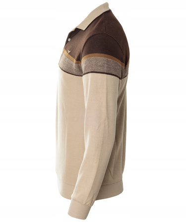 Bluza męska beżowo-brązowa z kołnierzykiem polo na guziki ze ściągaczami bawełniana - Reymo