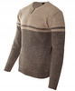 Sweter męski z okrągłym dekoltem z guzikami brązowy klasyczny - Devanti