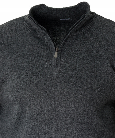 Sweter męski na krótki zamek stójka antracytowy klasyczny - MUST