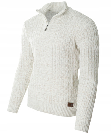 Sweter męski półgolf krótkie zapięcie na zamek beżowy we wzór klasyczny - Devanti