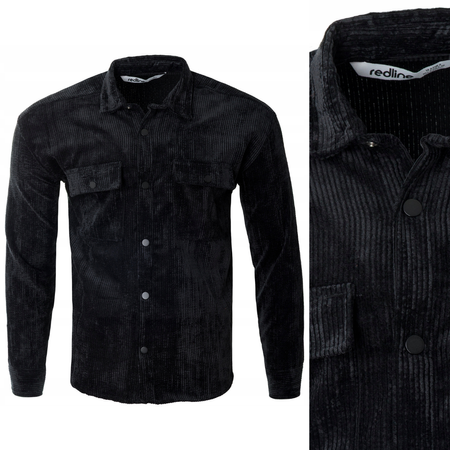 Koszula męska casual sztruksowa czarna ciepła - Redline