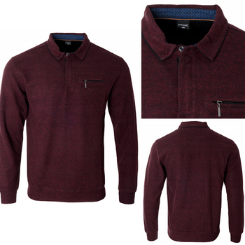 Bluza męska bordowa z kołnierzykiem na guziki kieszonka na zamek bawełna jesienna turecka
