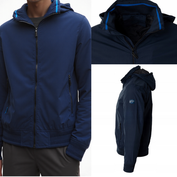 Kurtka wiatrówka męska rozpinana kaptur wiosenna granatowa lekka ściągacze - J Style