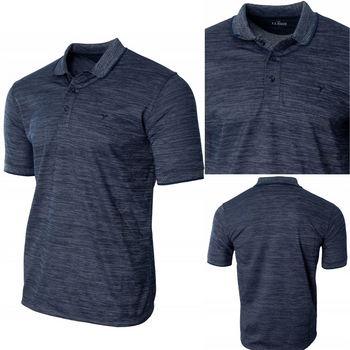 Koszulka męska polo niebieska we wzór bawełna wiskoza  dekolt z guzikami kołnierz wiosenna - Reymo