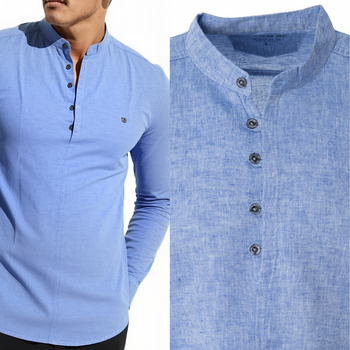Koszula męska lniana casual jasno-niebieska guziki letnia przewiewna - Redline