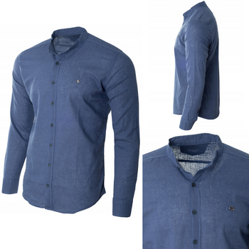 Koszula męska lniana casual niebieska indygo letnia przewiewna - Redline