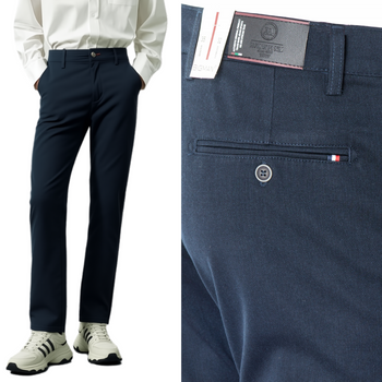 Spodnie męskie materiałowe granatowe prosty krój wizytowe eleganckie - Bigman