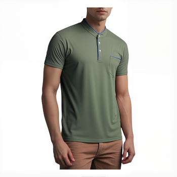 Koszulka męska polo zielona kołnierz stójka z kieszenią - POLMSWISS