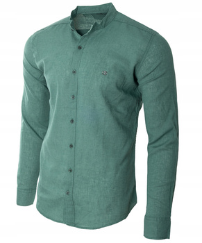 Koszula męska lniana casual zielona letnia przewiewna - Redline