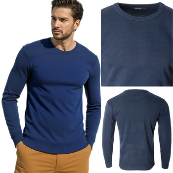 Sweter męski z okrągłym dekoltem ciemnoniebieski klasyczny - Must