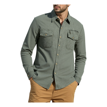 Koszula męska długi rękaw regular ciemno-szara z kieszeniami - Kaidite