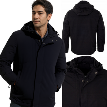Kurtka męska rozpinana przejściowa czarna odpinany kaptur - J Style 