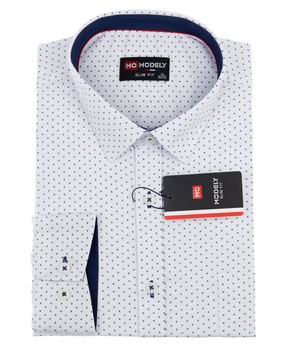 Biała koszula z wzorem męska bawełniana z kołnierzykiem długie rękawy- MODELY 