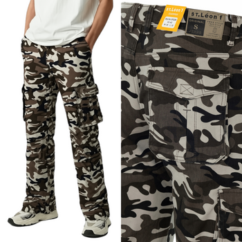 Męskie bojówki ocieplane polarem moro beżowo-szare - St. Leon