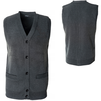 Sweter bezrękawnik męski rozpinany z dekoltem w serek V-dekolt ciemno-szary - MUST