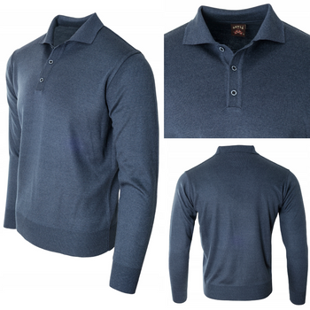 Sweter męski granatowy z kołnierzykiem na guziki ze ściągaczami wełna gładki Devir Orme