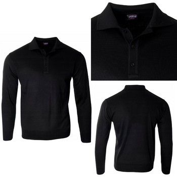 Sweter męski czarny z kołnierzykiem na guziki ze ściągaczami wełna gładki Devir Orme