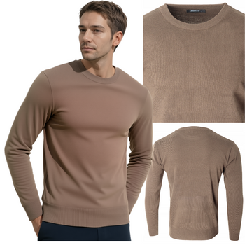 Sweter męski z okrągłym dekoltem brązowy klasyczny - Must