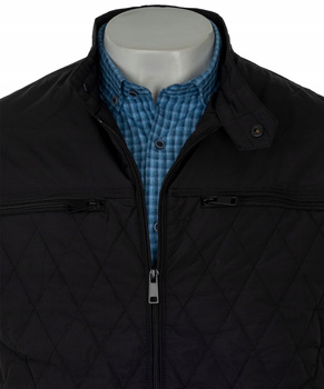 Kurtka męska rozpinana przejściowa czarna pikowana z odpinanym kapturem - J Style