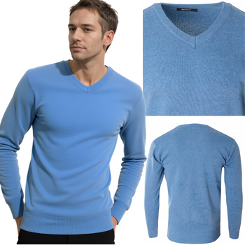 Sweter męski z dekoltem w serek V-dekolt błękitny - MUST