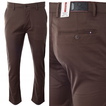 Spodnie męskie materiałowe brązowe prosty krój bawełniane wizytowe eleganckie - Bigman