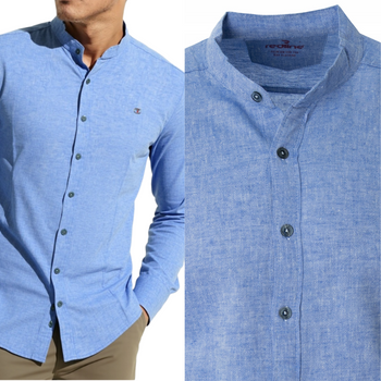 Koszula męska lniana casual jasno-niebieska letnia przewiewna - Redline