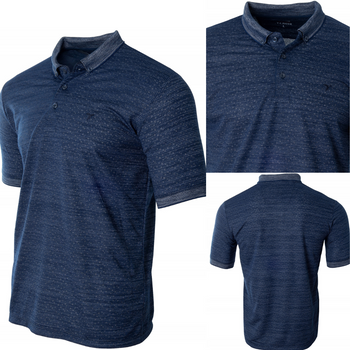 Koszulka męska polo ciemno-granatowa we wzór bawełna wiskoza  dekolt z guzikami kołnierz wiosenna - Reymo
