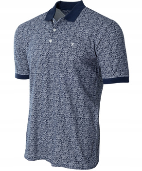 Koszulka męska polo bawełniana niebiesko-granatowa ze wzorem dekolt z guzikami kołnierz wiosenna - Reymo