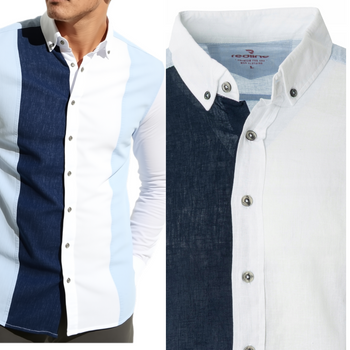 Koszula męska lniana casual biała w pasy letnia przewiewna - Redline